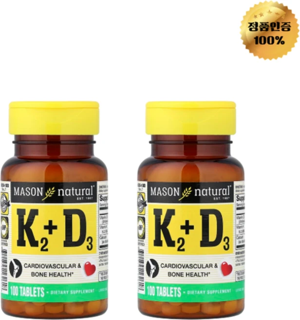 1+1 메이슨내추럴 비타민K2 비타민D3 100mg 100정, 2개 - 쿠팡