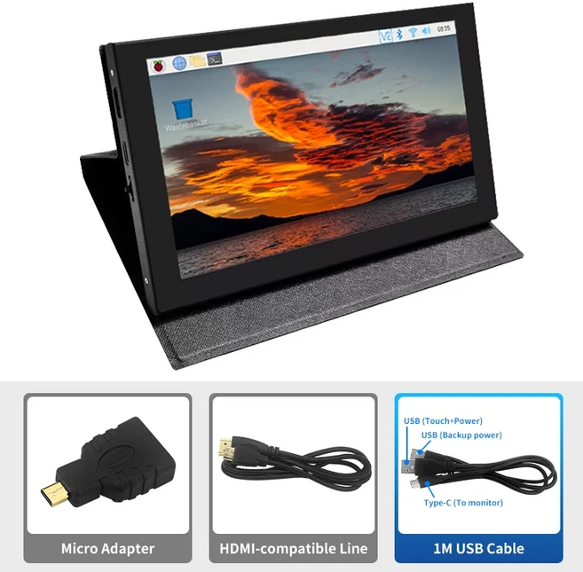 라즈베리 파이 5 4 오렌지 Windows PC 디스플레이 홀더 케이스 휴대용 모니터 7 인치 IPS LCD HDMI 호환 스, 01 7 Inch IPS