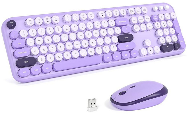 MOFII 무선 키보드 및 마우스 콤보 플러그 USB 사이즈 키보드 노트북 2.4GHz 색상) 퍼플 윈도우용(블랙 앤 동글 그라디언트 플레이 타자기 마우스 풀 PC 귀여, 러블리 바이올렛