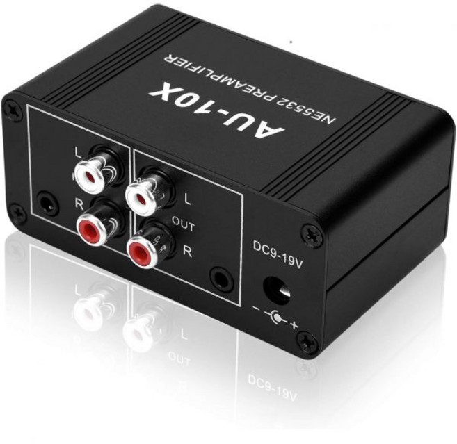 AtNeDcVh 미니 소형 스테레오 오디오 프리앰프 헤드폰 앰프 게인 20dB 포노 턴테이블 포노그래프 RCA 3.5mm 입력 출력의 듀얼 옵 NE5532, 검은색, Black