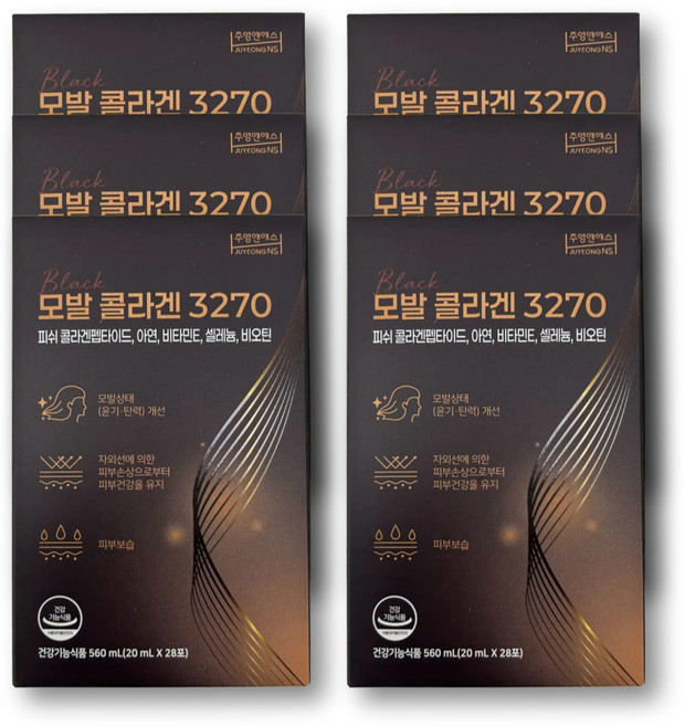 식약처 인증 마시는 모발 콜라겐 collagen 아누카 사과 추출물 L 시스틴 어린콜라겐 펩타이드, 6박스, 28포