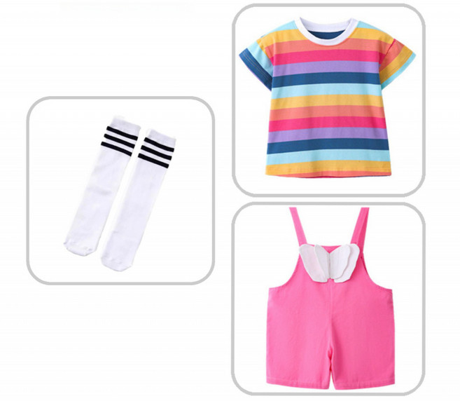 Toruva어린이 봄여름 다채로운 스트라이프 점프수트 편안한 캐주얼 디자인 조절 가능한 어깨끈14세 이상