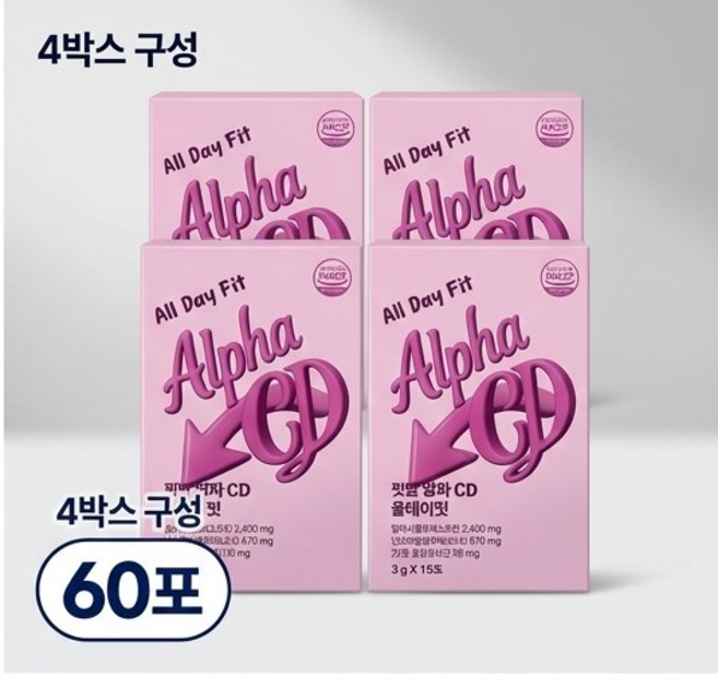 핏맘 알파CD 알파시클로덱스트린 유산균 함유 올데이핏 3g x 15포, 4박스, 15회분