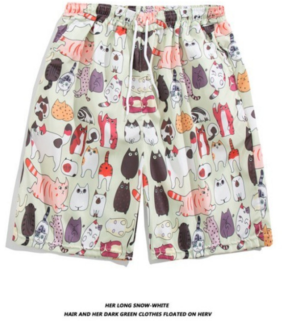 夏季海邊度假碎花寬鬆沙灘短褲, K1152,l