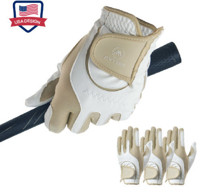 원사이즈 웰키 여성용 남성용 골프 장갑 3개 프리 사이즈 양피 반양피 왼손용 골프 장갑, 혼합색상