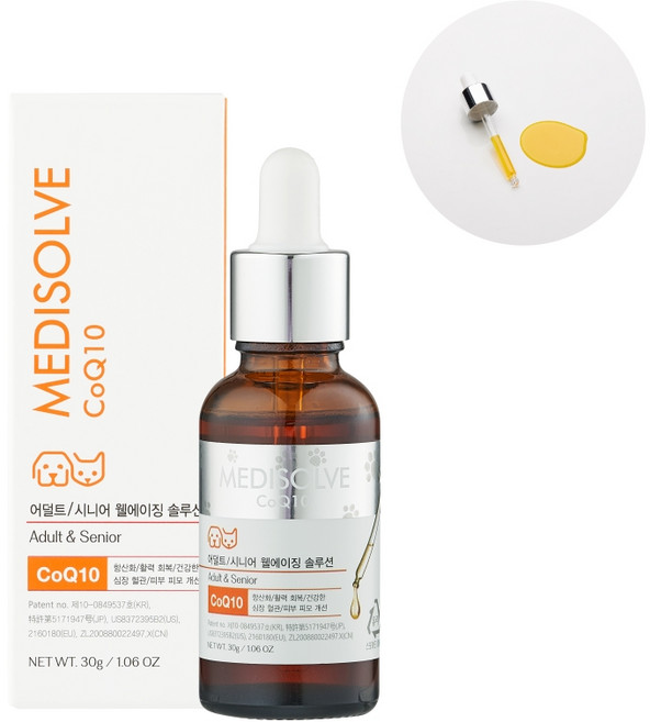 메디솔브 코큐텐 30g 강아지 고양이 영양제 액상 종합 면역 심장 기관지 기침, 1개