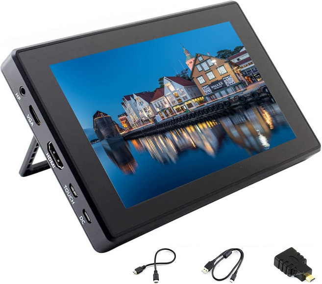 Raspberry Pi용 케이스가 있는 7인치 HDMI LCD 정전식 터치스크린 1024×600 IPS 디스플레이 스크린 모니터, 7인치 HDMI LCD (H) (케이스 포함), 1개