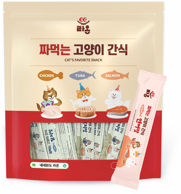 네네린도 라온 짜먹는 고양이 간식, 연어, 14g, 90개