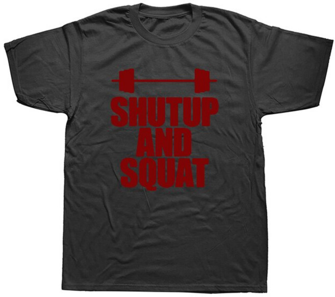 스쿼트 헬쓰 남자 티셔츠 닥치고 스쿼트 참신 티셔츠 반소매 체육관 피트 니스 보디 빌딩 T 셔츠 Crewneck, 28 BLACK_05 XL