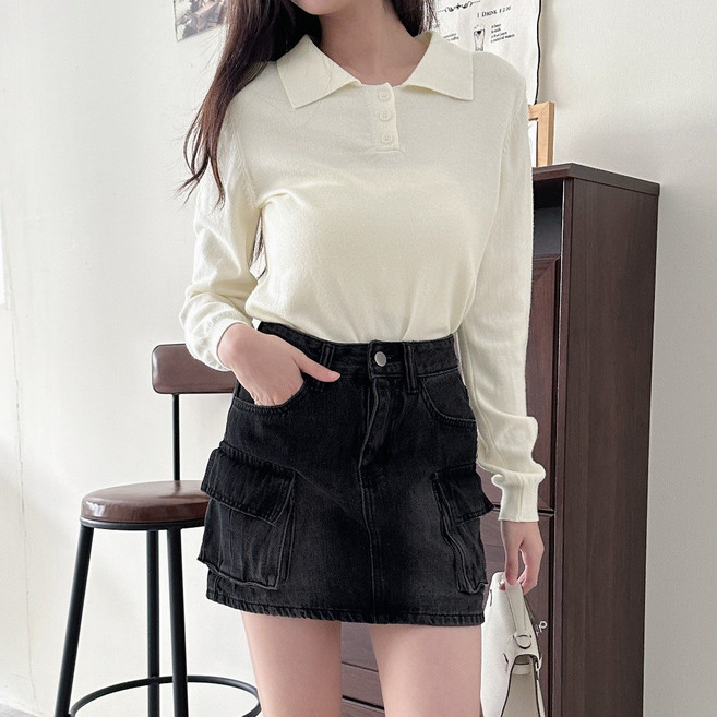 復古刷色工裝感大口袋牛仔短裙
