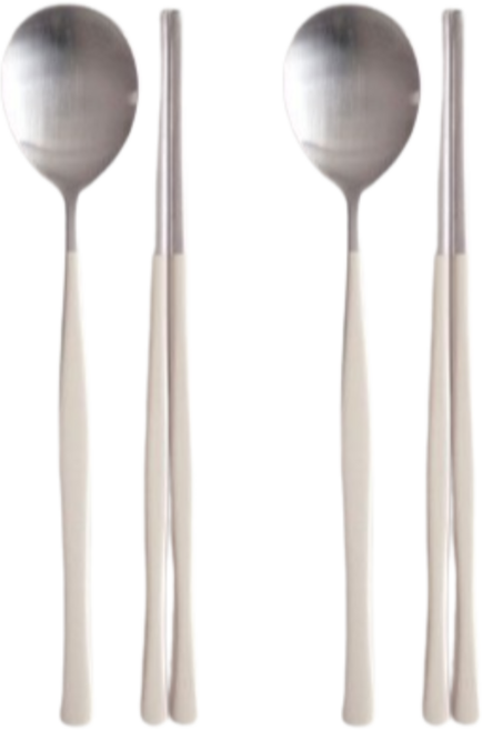 니코트 국내산 Satin 컬러수저 2인 세트, Cream, 숟가락 2p + 젓가락 2p, 1세트