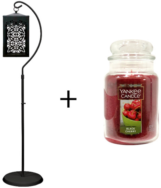 양키캔들 라지자 + 캔들워머스 스크롤 캔들워머 스탠드 세트 (전구 2개 포함), 블랙, 스탠드(블랙)+라지자(어캄앤콰이어트)