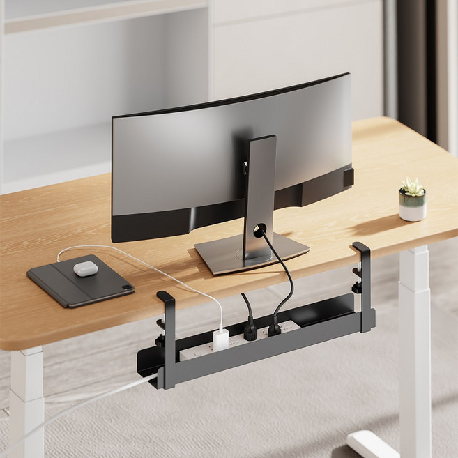 엔산마운트 CC-9 청소하기 편한 무타공 컴퓨터 책상밑 멀티탭 선반 거치대 정리함 선정리 트레이, 블랙, 1개