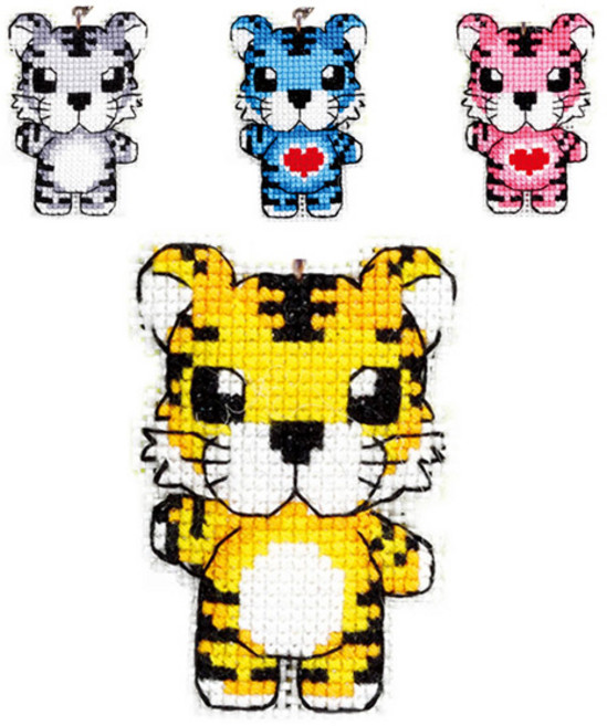 [해피스티치] 호랑이 (노랑) - 호랑이 동물 십자수 패키지 인형 DIY 고리 재료, 폰줄, 1개