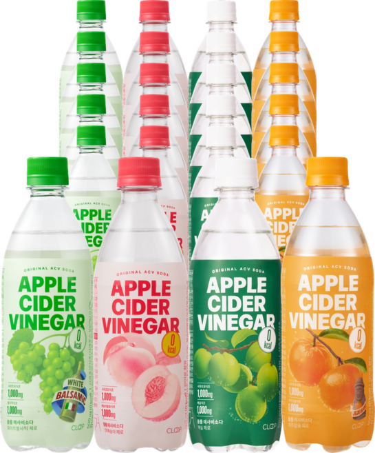 클룹 애사비소다 4종 세트 (화이트발사믹+신비복숭아+매실+감귤), 24개, 500ml