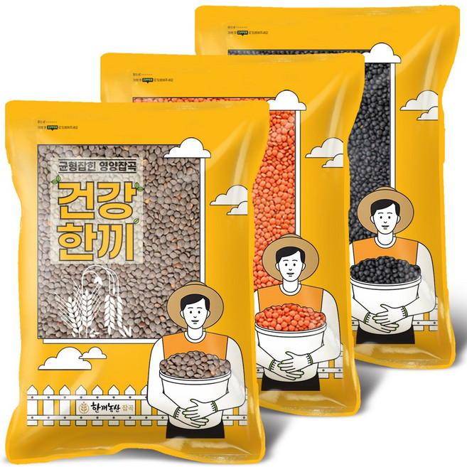 한끼농산 렌틸콩 3종 세트 (브라운 레드 블랙 2kg씩 총 6kg) 슈퍼푸드