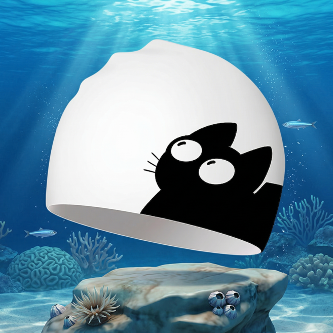 디아쿠아 귀여운 캐릭터 실리콘 수영모, 1개, 04.뭘봐고양이