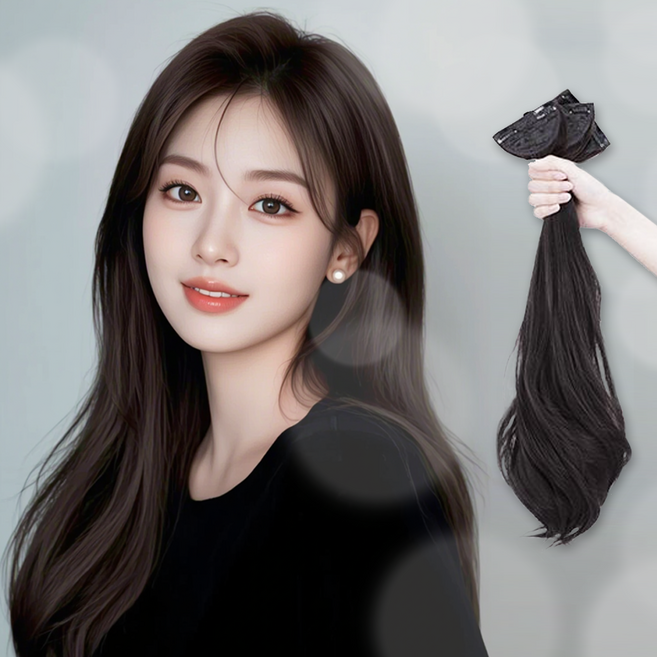 르빈솔 똑딱이 붙임머리 헤어피스 자연스러운 컬 3P 여배우 볼륨업 부분머리 피스 가발 드레스업, 3개, 라이트블랙 50cm