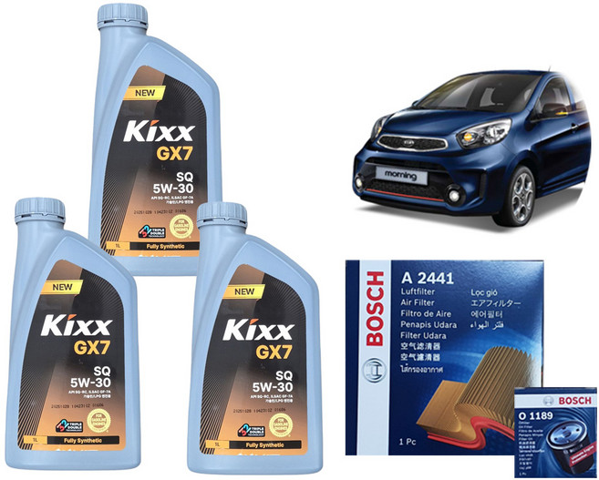 [킥스 GX7 5W30] 올뉴모닝 엔진오일+에어크리너+오일필터 세트, 1세트