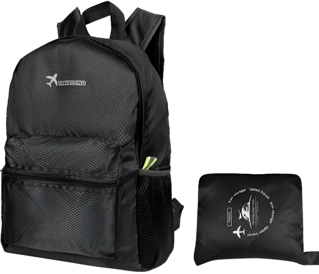 초경량 접이식 포켓형 여행용 아웃도어 등산 백팩, 블랙