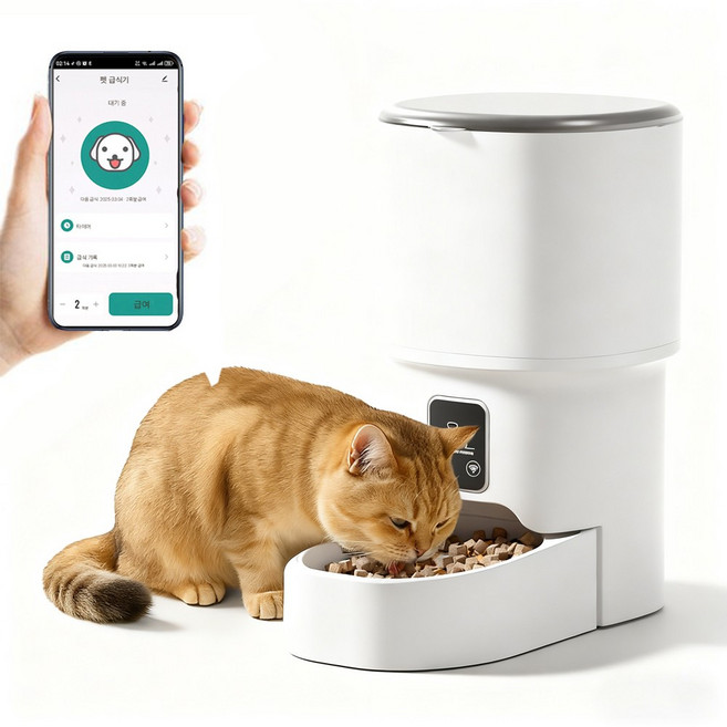 JcOuni 대용량 와이파이 제어 저소음 설계 강아지 고양이반려동물 자동 급식기, 1개, 화이트, 4L