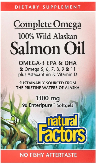내추럴 팩터스 컴플리트 오메가 100% 알래스카산 야생 연어 오일 1 300mg 엔터피어™ 소프트젤 90정 NFS-02265, 1개 - 쿠팡