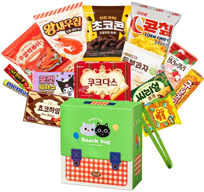 스낵24 유치원 어린이집 학교 단체선물 간식 가방 구디백 14종 과자선물세트, 1세트, 그린