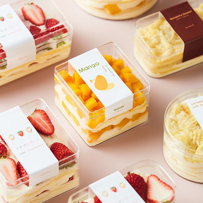 릴스베이 보틀케이크용기 디저트 티라미수 사각 투명 뚜껑 케이스 컵과일 간식 베이킹 포장 플라스틱 다회용기, 1개