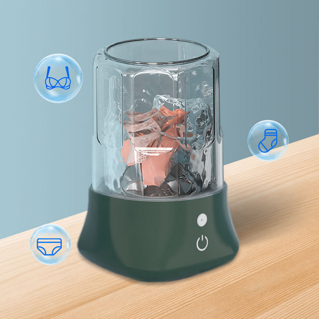 Garrl 무선 미니세탁기 양말 속옷 소형세탁기 탁상 여행용 충전식 휴대 간편 캐리어 수납 가능, 그린