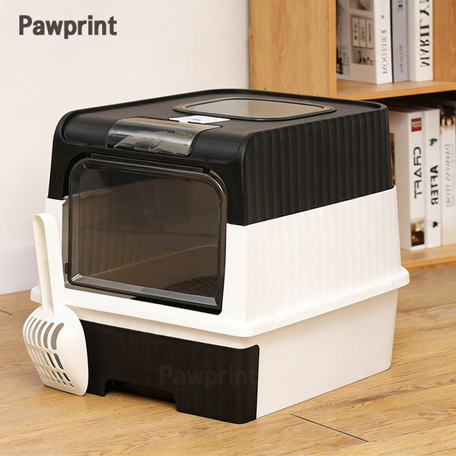 Pawprint 고양이화장실 초대형 밀폐형 서랍식 모래튐방지 탈취 설계 거실 베란다 사용 자묘 성묘 모두 추천, 1개, 블랙