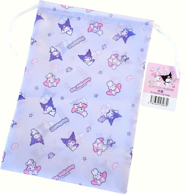 산리오 쿠로미 마이멜로디 퍼플패턴 길쭉한 조리개 복조리 파우치 일본정식수입