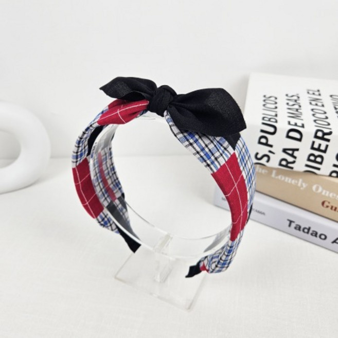 무이토린다 블랙 리본 빈티지 체크 반다나 헤어밴드