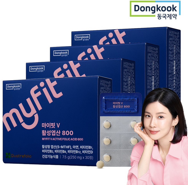 동국제약 마이핏 이보영 임산부 특허 활성형 엽산 800 이노시톨 영양제, 4팩, 30정