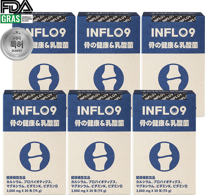 인플로나인 뼈건강 칼슘 마그네슘 비타민D 100억 생유산균, 180개, 2.5g