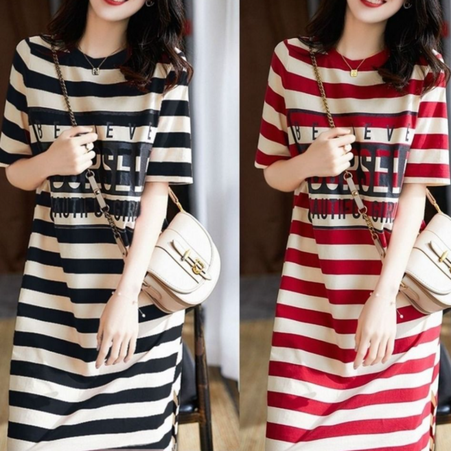 에쉬울프 여성원피스 블랙 레드 루즈핏 롱티셔츠 롱원피스 1+1