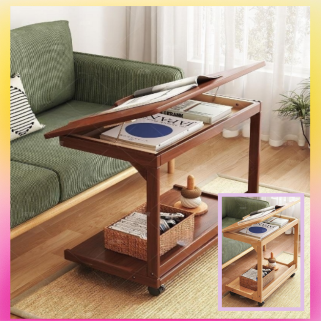 담서재 편안한 리프트업 높이조절 유압식 좌식 이동식 공간활용 식탁, 우드