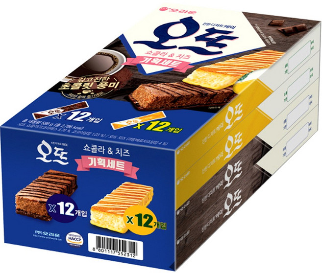 오리온 오뜨 과자케이크 세트 쇼콜라 6p x 2 + 치즈 6p x 2, 1세트