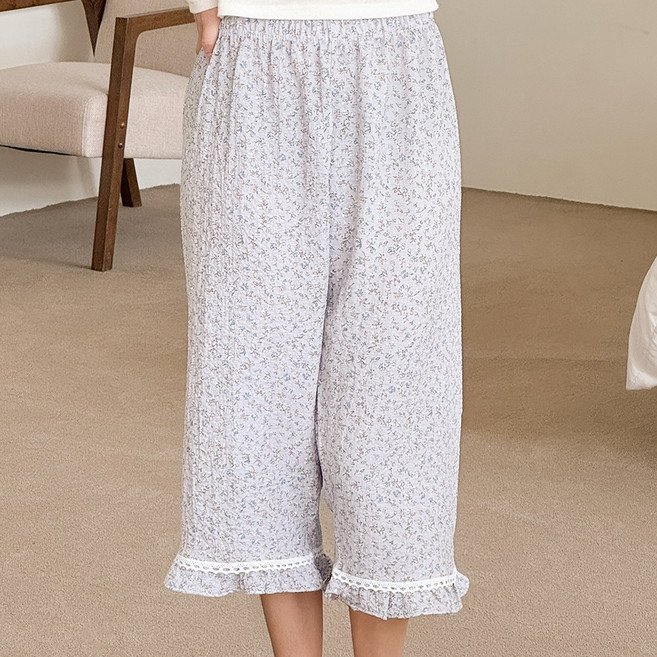 MARIQUE 여성 플라워 7부 잠옷 파자마 바지