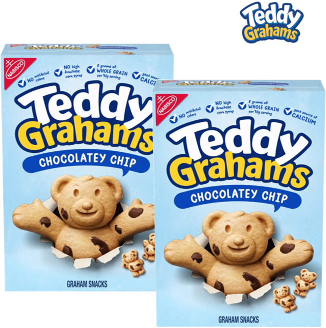 [NABISCO] [1+1] 나비스코 Teddy Grahams 테디 그레이엄 초콜릿칩 283g 2개 곰돌이 쿠키 Teddy Grahams Graham Snacks, 566g, 1세트