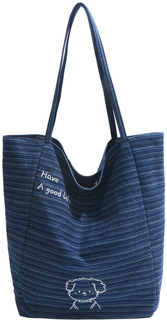 에쥬아 데님 리버시블 숄더백 스트라이프 대용량 토트백 에코백