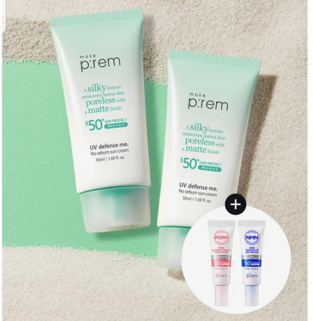 메이크프렘 유브이 디펜스 미 노 세범 선크림 SPF50+ PA++++, 50ml, 2개