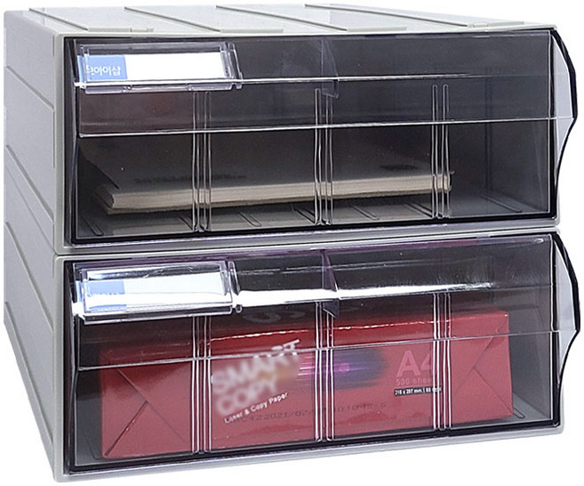 [국내생산 완제품] 시스템 멀티박스 A4 서류정리함 플라스틱 투명 조립식 다용도 수납함 401 402 407, 1개, 401 2단