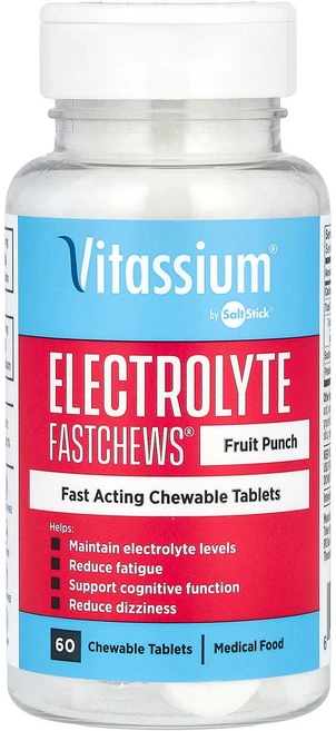 Vitassium Electrolyte FastChews® Fruit Punch 60 Chewable Tablets, Vitassium, Electrolyte FastChe, 1개 - 쿠팡