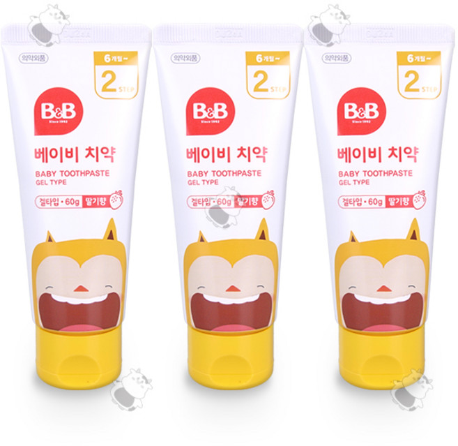 비앤비 베이비 치약 플러스 겔형 / 딸기향, 60g, 3개