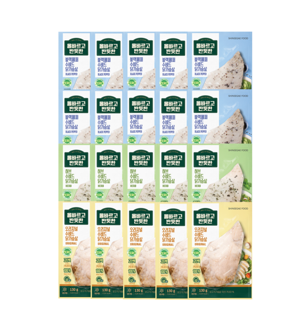 올바르고반듯한 수비드 닭가슴살 3종 20개 세트(블랙페퍼130g*10개+오리지널130g*5개+허브130g*5개), 1개