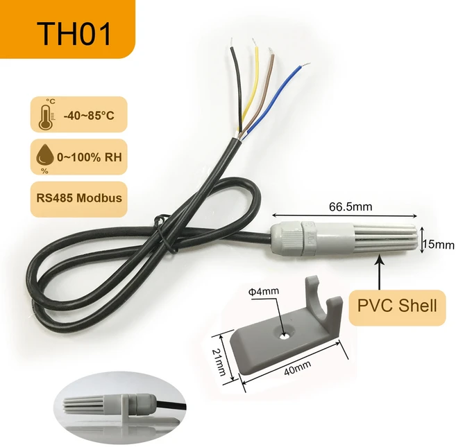 온도 습도 센서 프로브 송신기 모듈 RS485 RS Modbus RTU 실내 제어 측정 획득 모니터링, 02 TH01 Plastic Shell