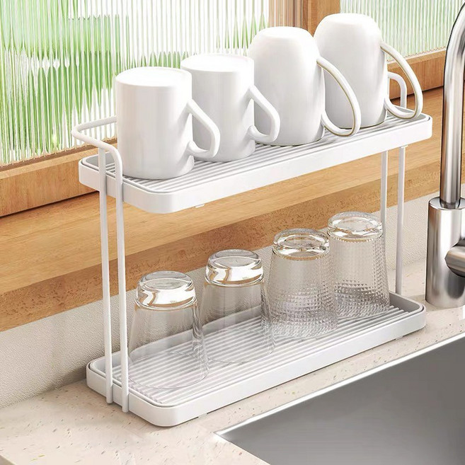 Alemon 주방컵걸이걸이선반 물빠짐 컵보관 건조대, 2단, 01화이트, 1개