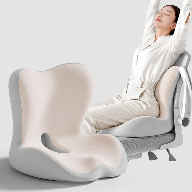 Youchen 바른자세교정 메모리폼 3D일체형허리쿠션 사무실의자 등받이쿠션 편안한 꼬리뼈 보호방석 골반 압력 분산, 베이지