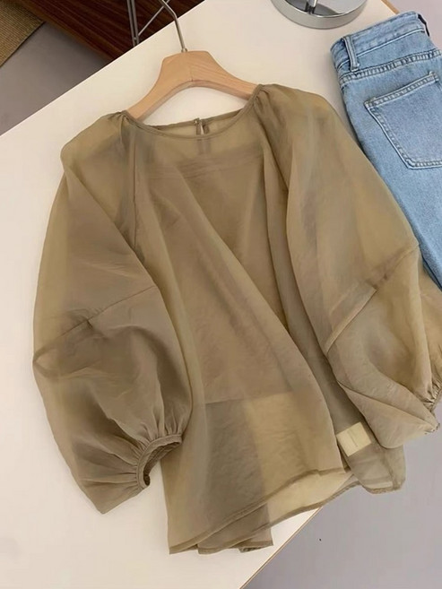 오간자 볼륨 결혼식 하객룩 오버핏 셔츠 블라우스