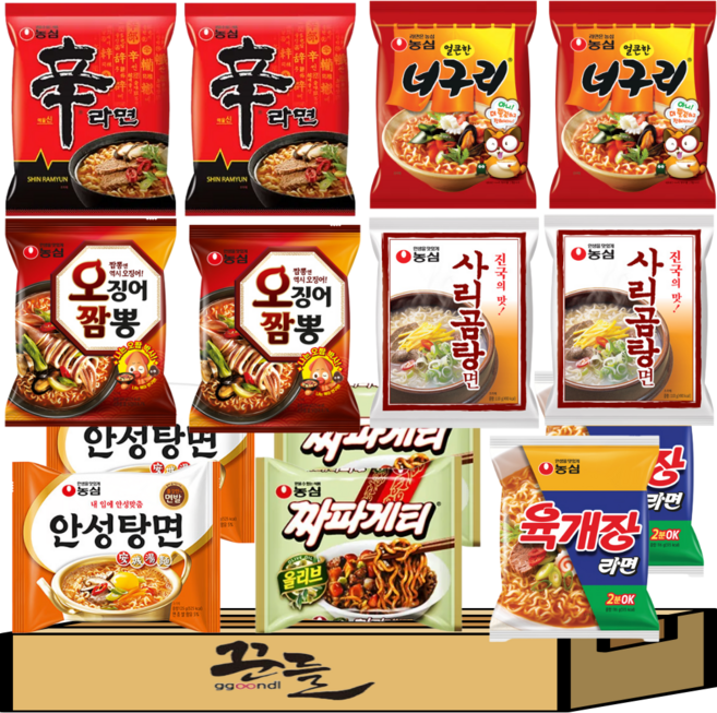 국민 봉지라면 베스트 조합 7종 세트G(신라면+너구리+안성+짜파+육개장+사리곰탕+오짬)